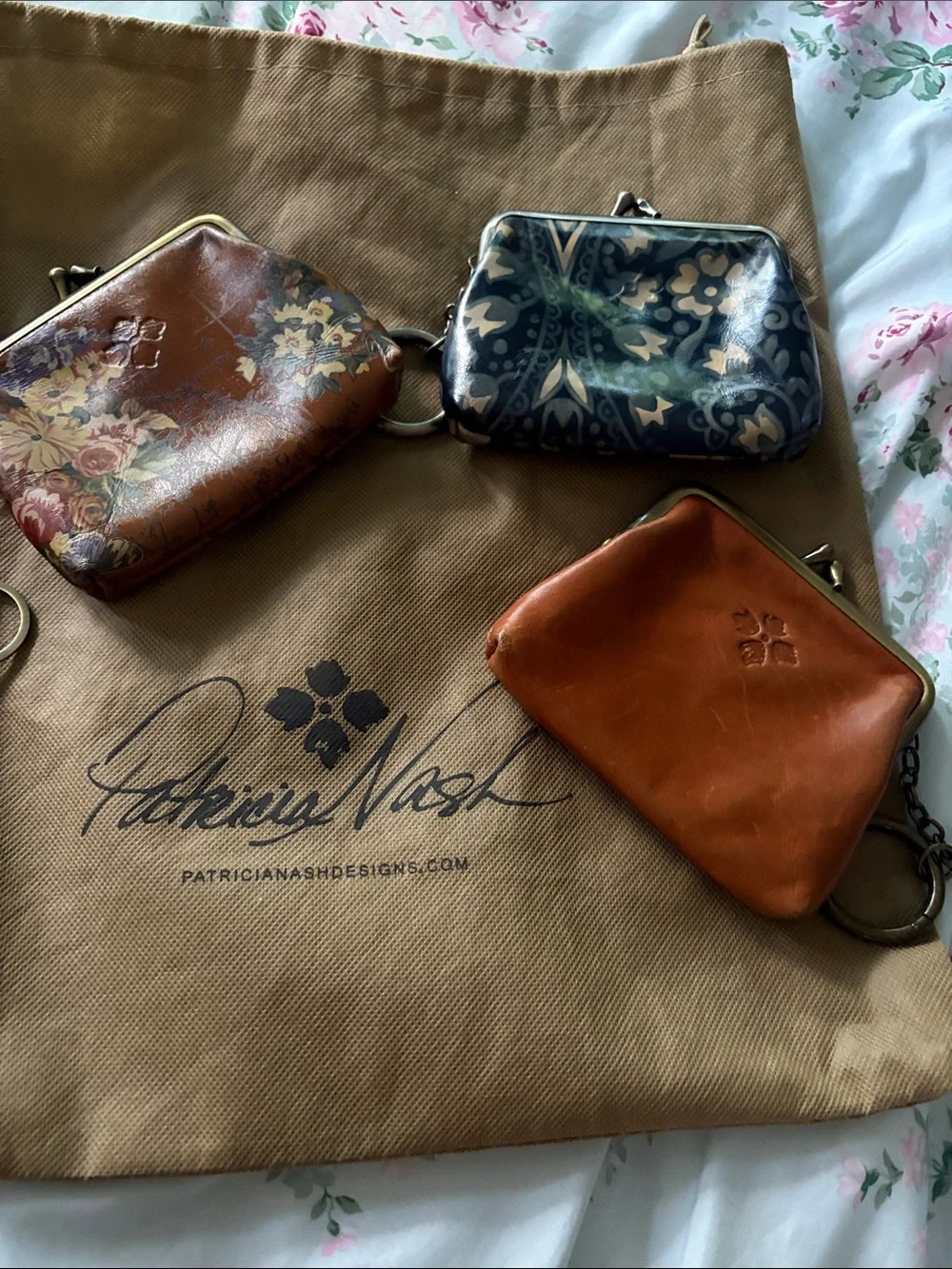 Patricia Nash Coin Pouch Trio in Tan, Brown and Blue Floral